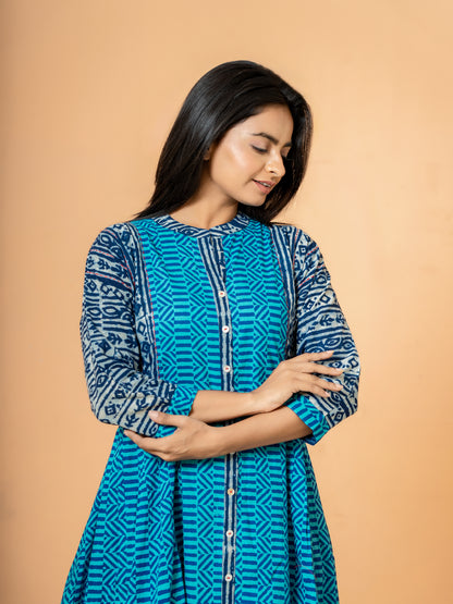 Blue Chervon Anarkali Cotton Kurta