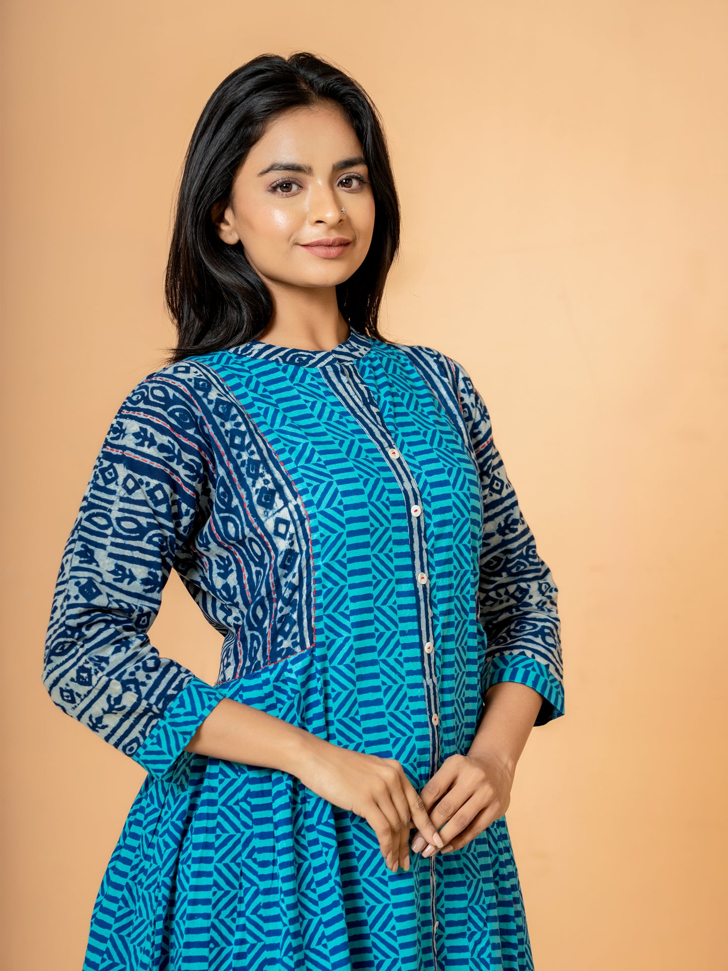 Blue Chervon Anarkali Cotton Kurta