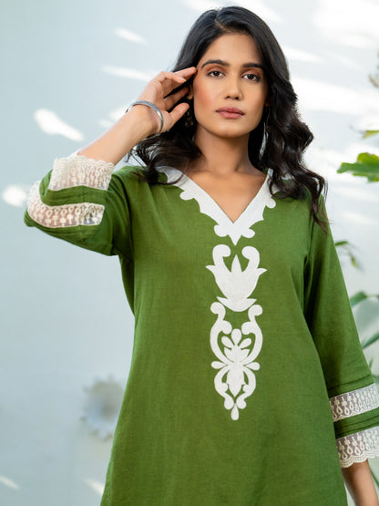 Green Applique Airy Linen Co-ord Set