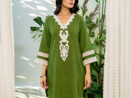 Green Applique Airy Linen Co-ord Set