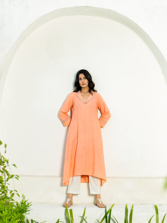 Pastel Orange High Low Airy Linen Co-ord Set