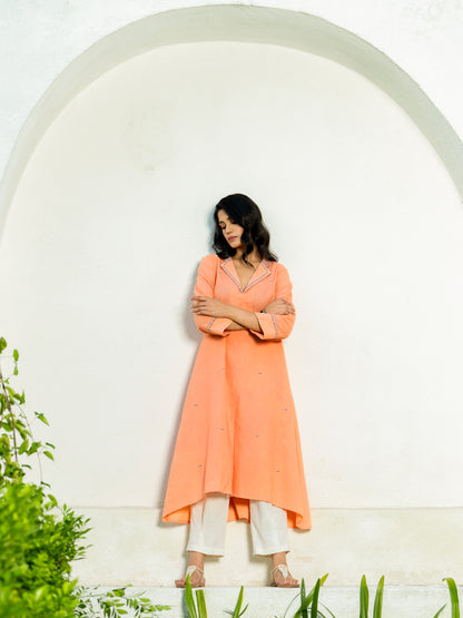 Pastel Orange High Low Airy Linen Co-ord Set