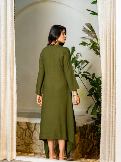 Seaweed Green Hand Crafted Airy Linen Dress