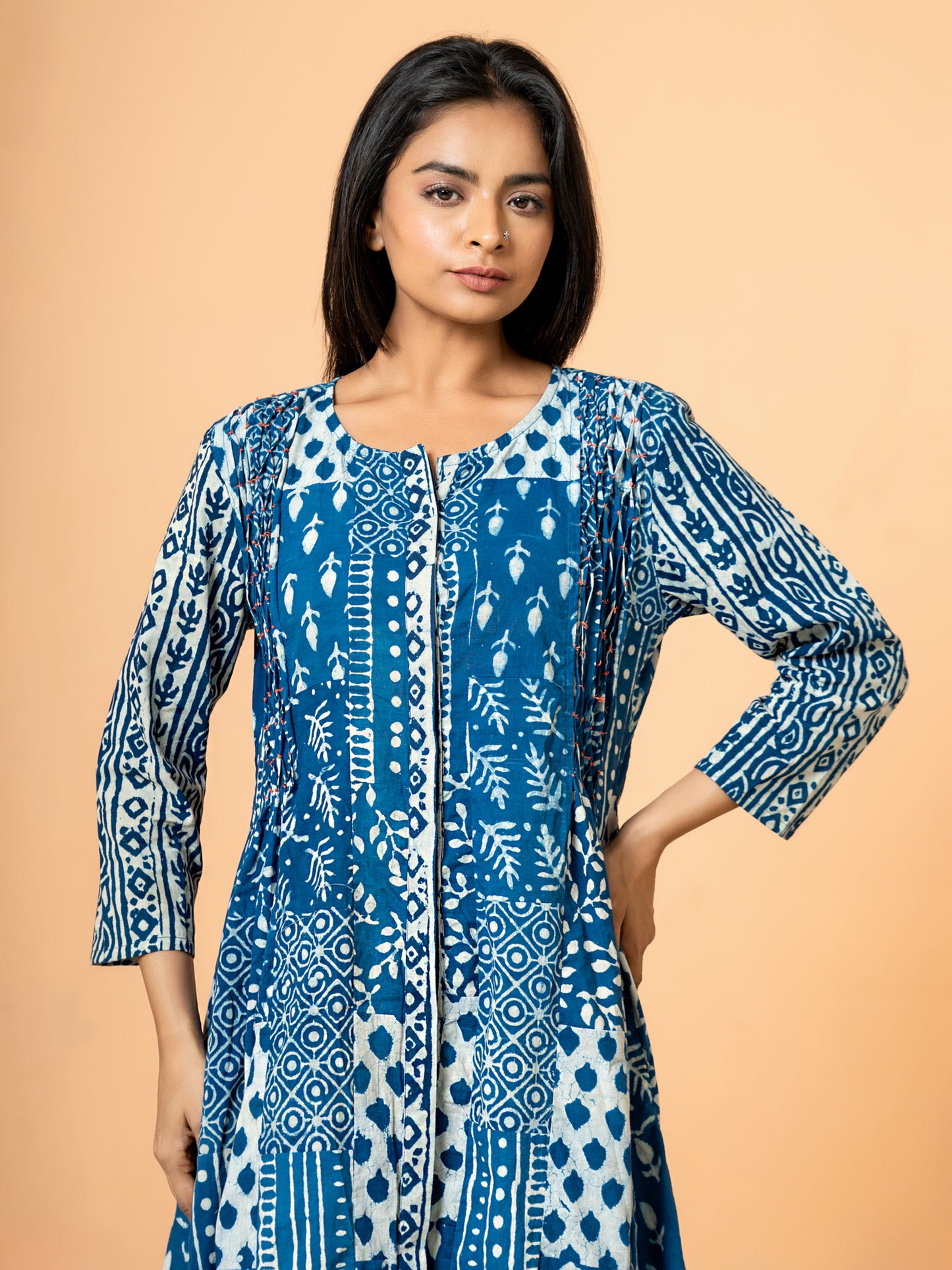 Indigo Blue Patch Work Anarkali Cotton Kurta