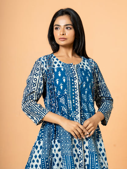 Indigo Blue Patch Work Anarkali Cotton Kurta