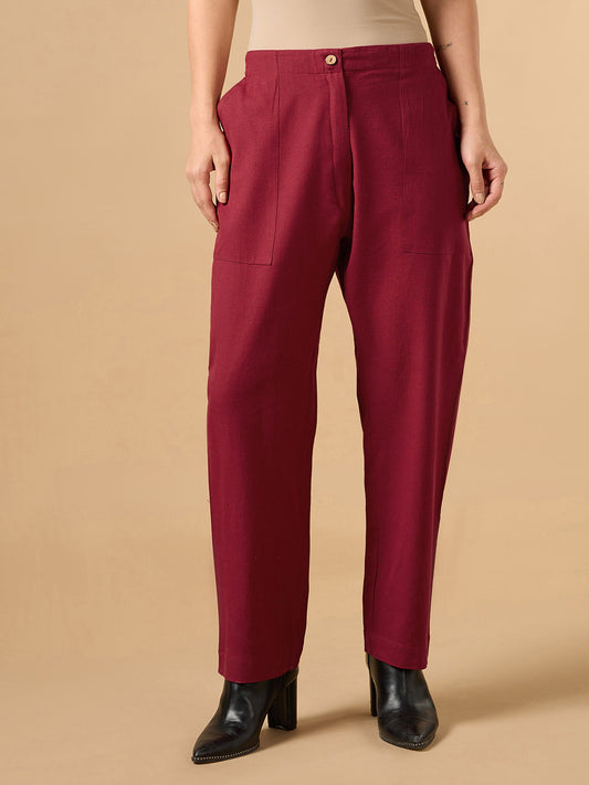 Maroon Cotton Smart Pant