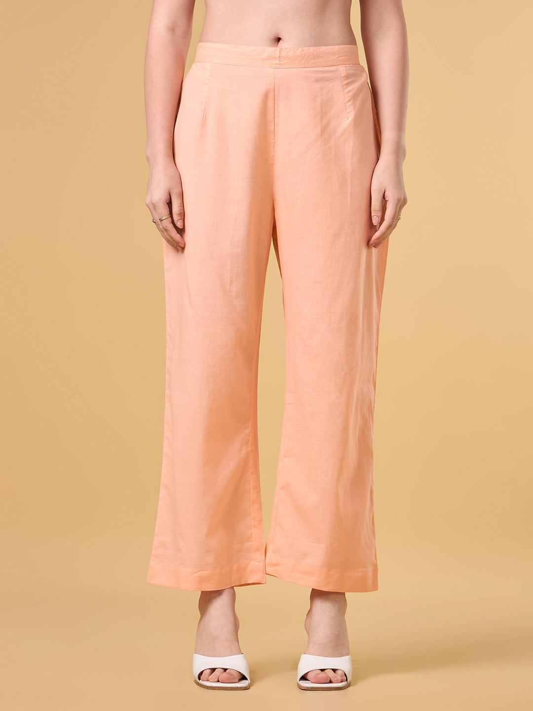 Peach Embroidered Cotton Suit