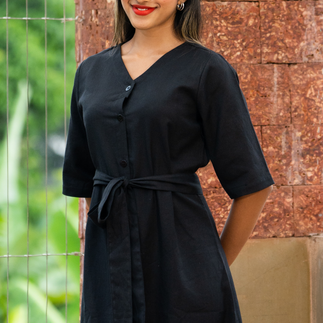 Lady in Black Cotton Dress