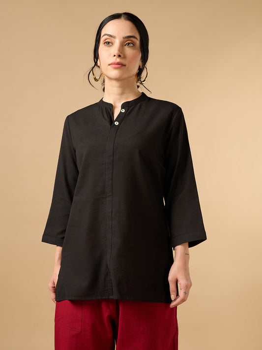 Classic Linen Black Short kurta