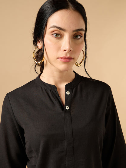 Classic Linen Black Short kurta