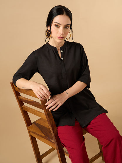 Classic Linen Black Short kurta