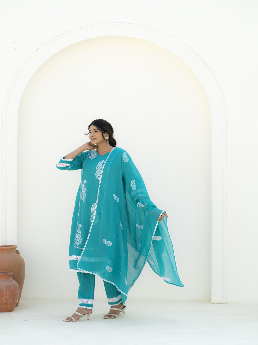 Tamara Teal Green Cotton Suit