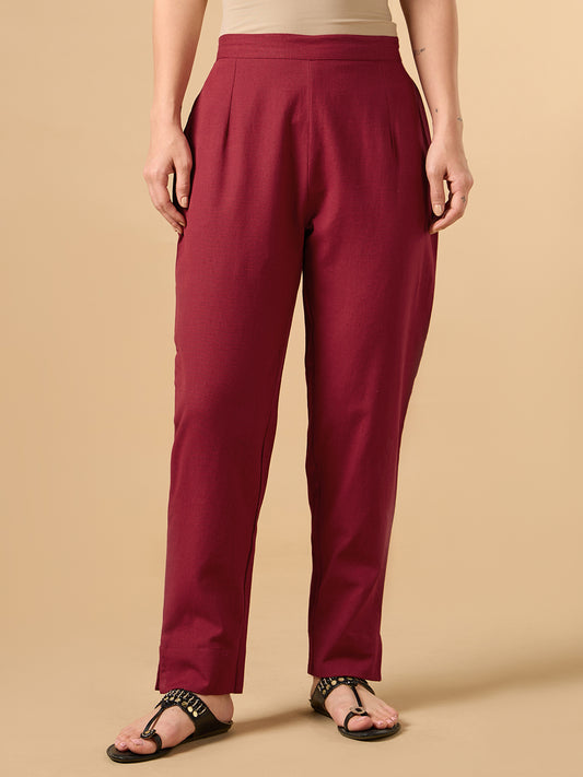 Maroon Cotton Staight Pant