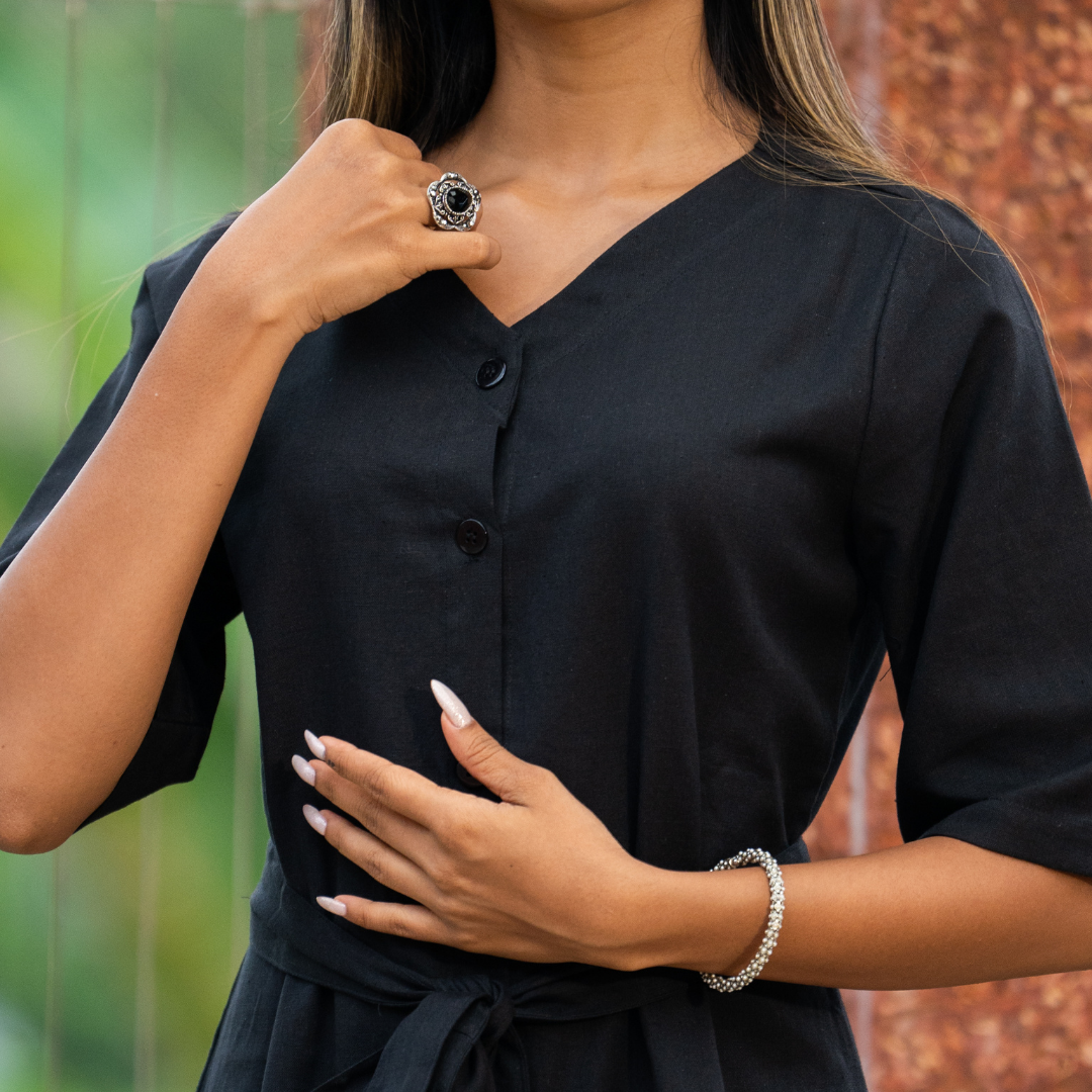 Lady in Black Cotton Dress