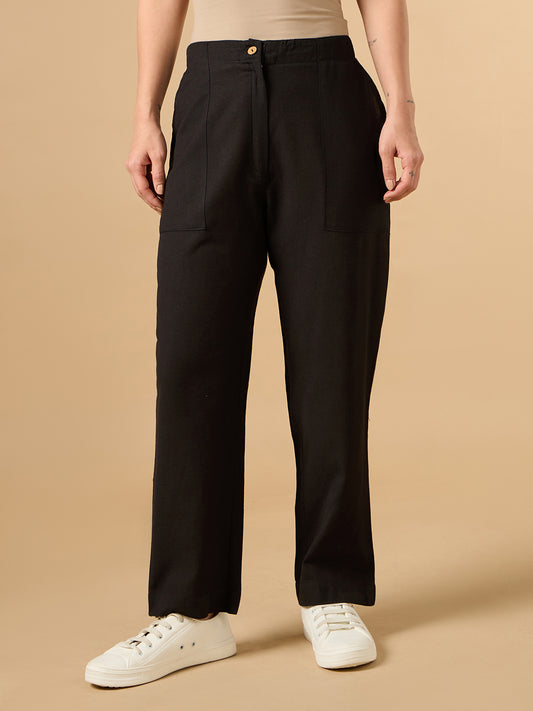 Black Cotton Smart Pant