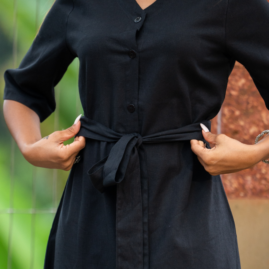 Lady in Black Cotton Dress