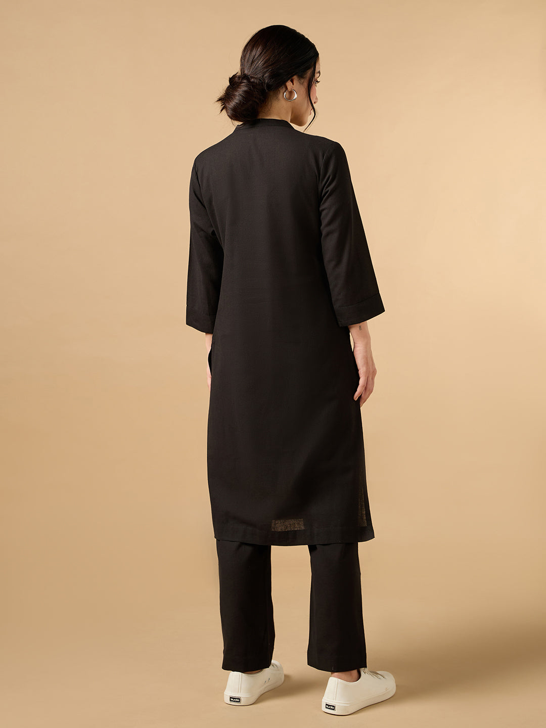 Classic Linen Black Straight Long Kurta