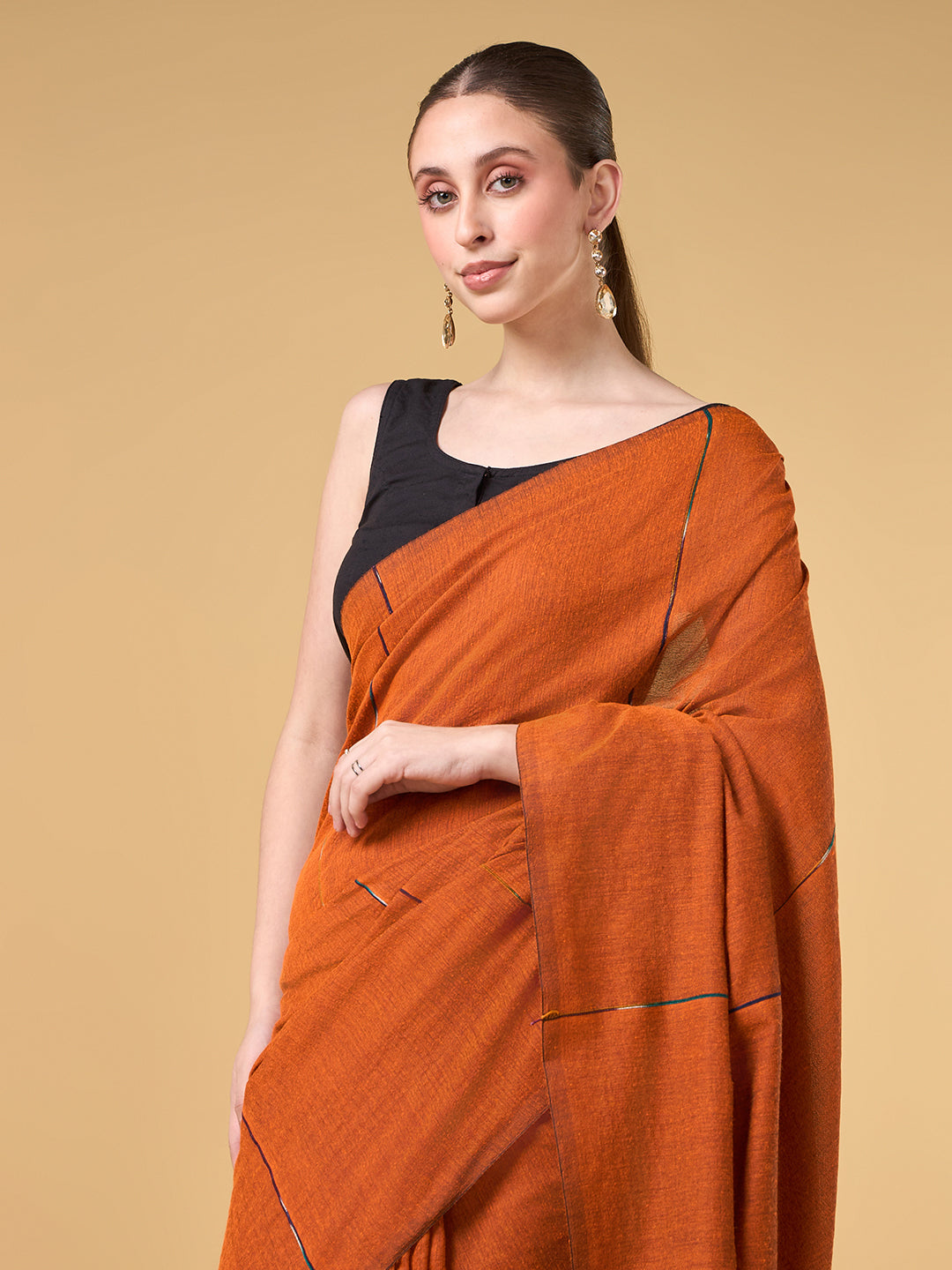 Rust Orange Mercerised Cotton Saree