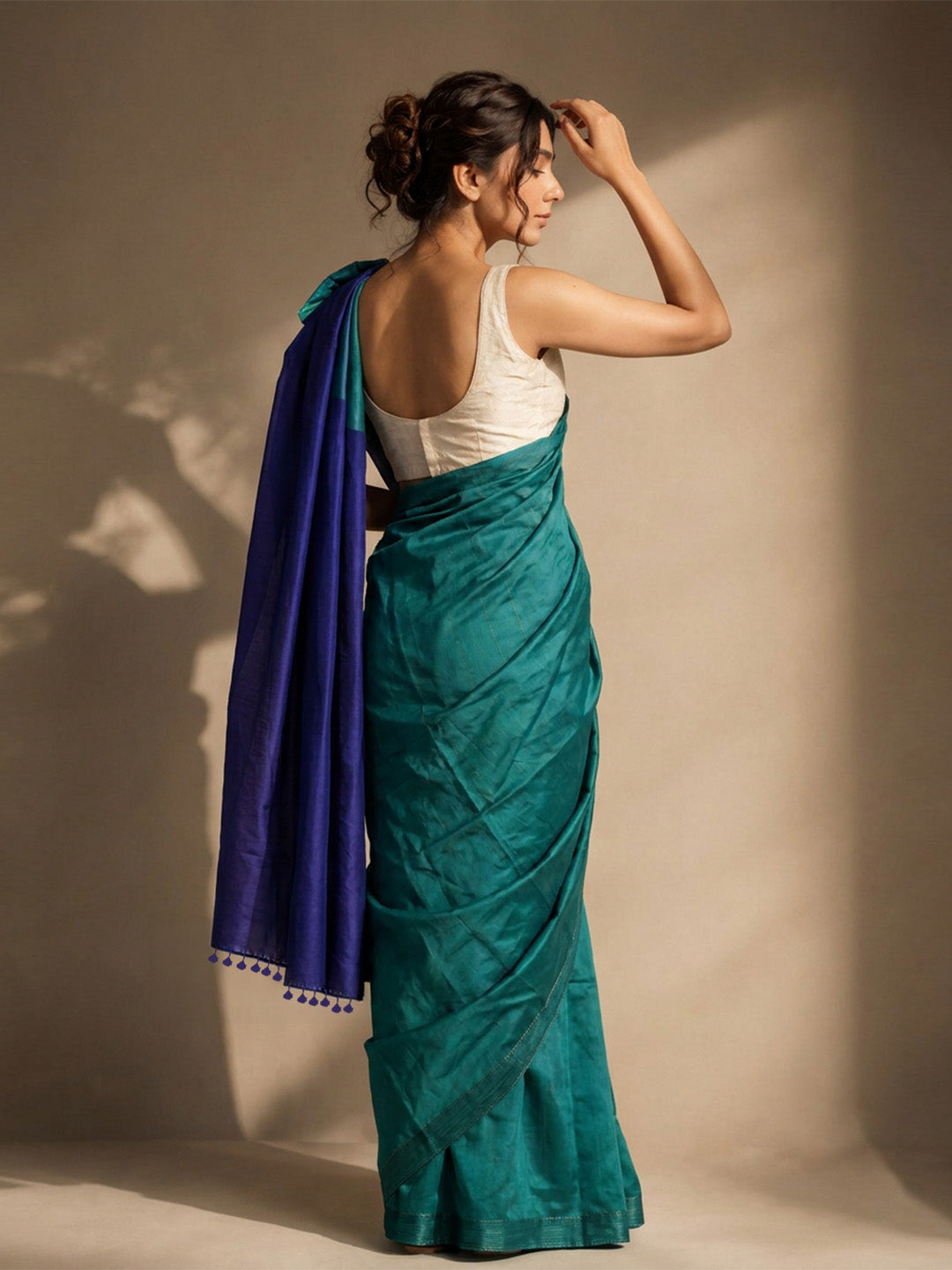 Teal Green Contrast Cotton Saree