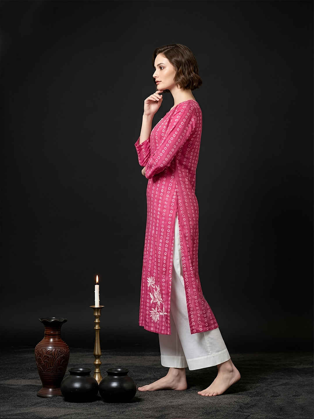 Earthy Pink Pearl Work Cotton Kurta