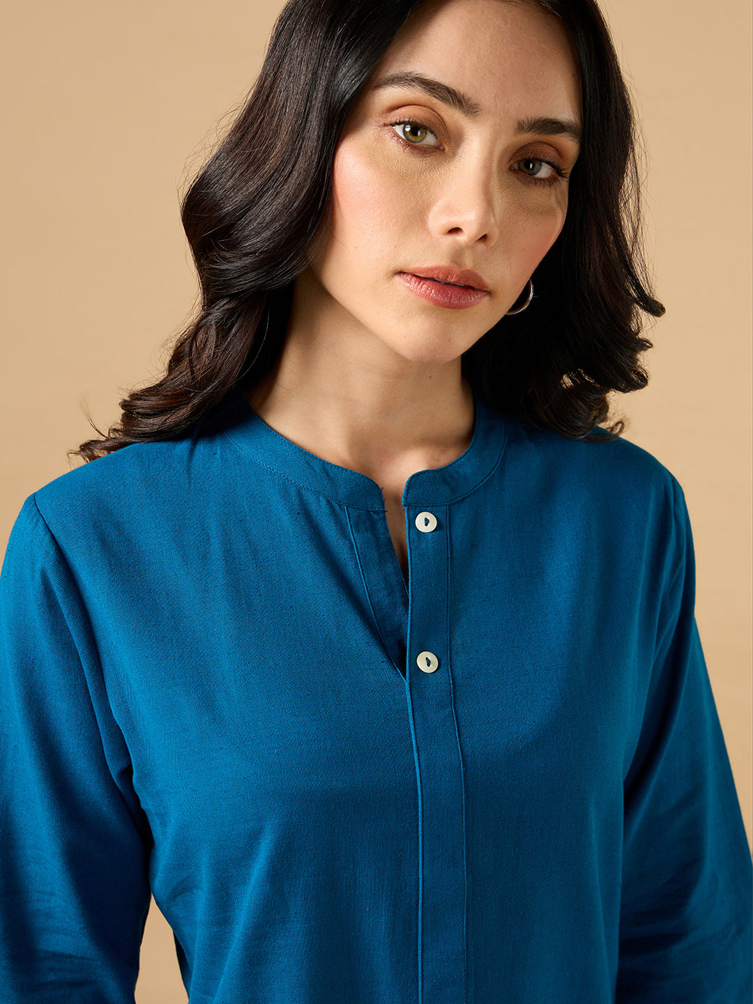 Classic Linen Spanish Blue Short kurta