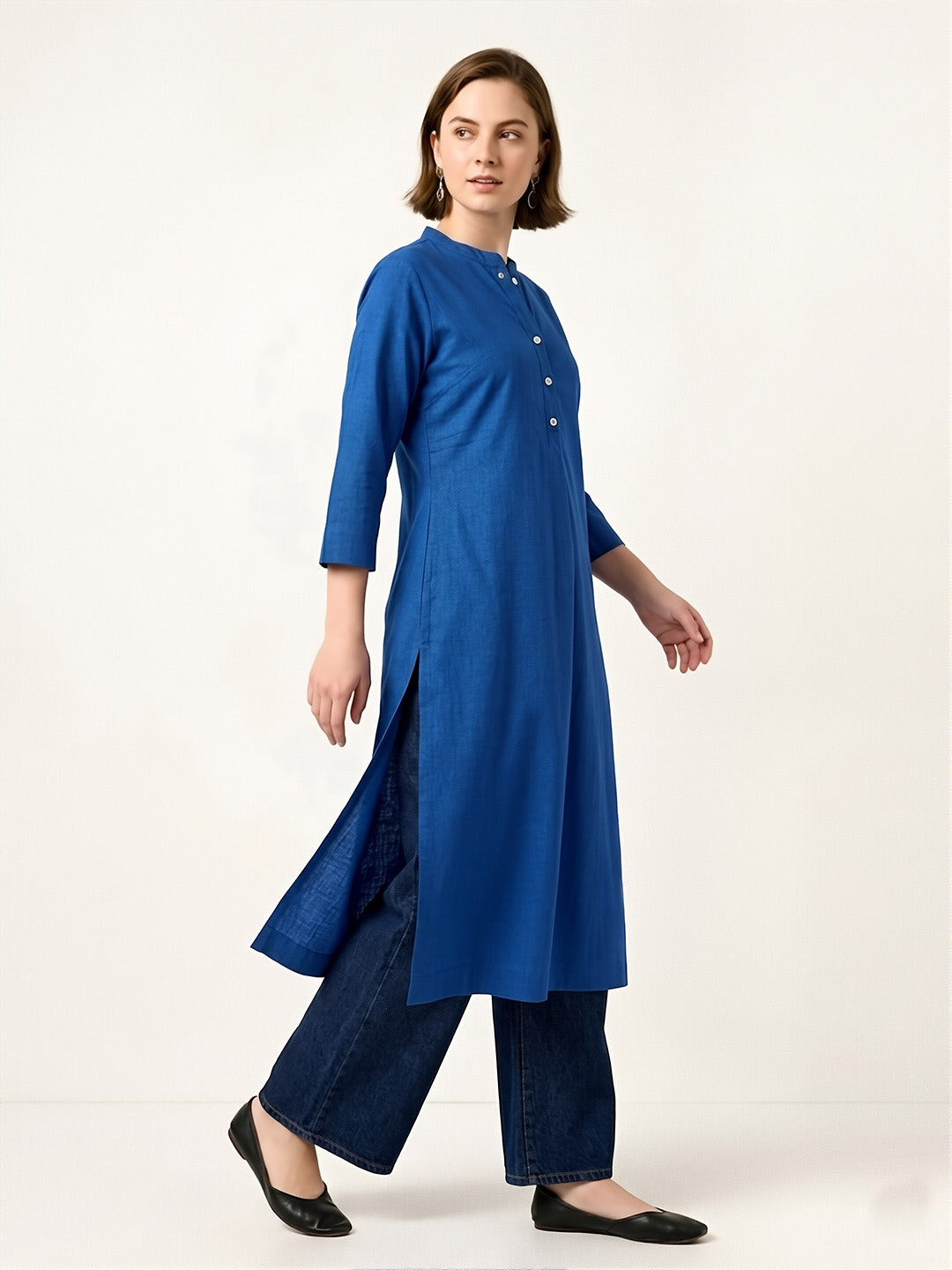 Classic Linen Royal Blue Straight Long Kurta