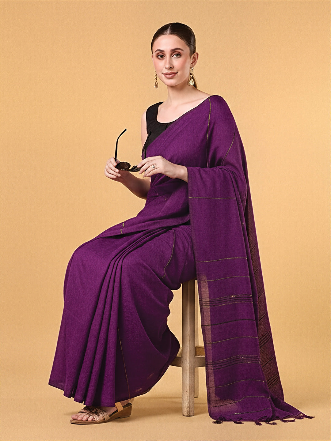 Grape Wine Mercerised Cotton Saree