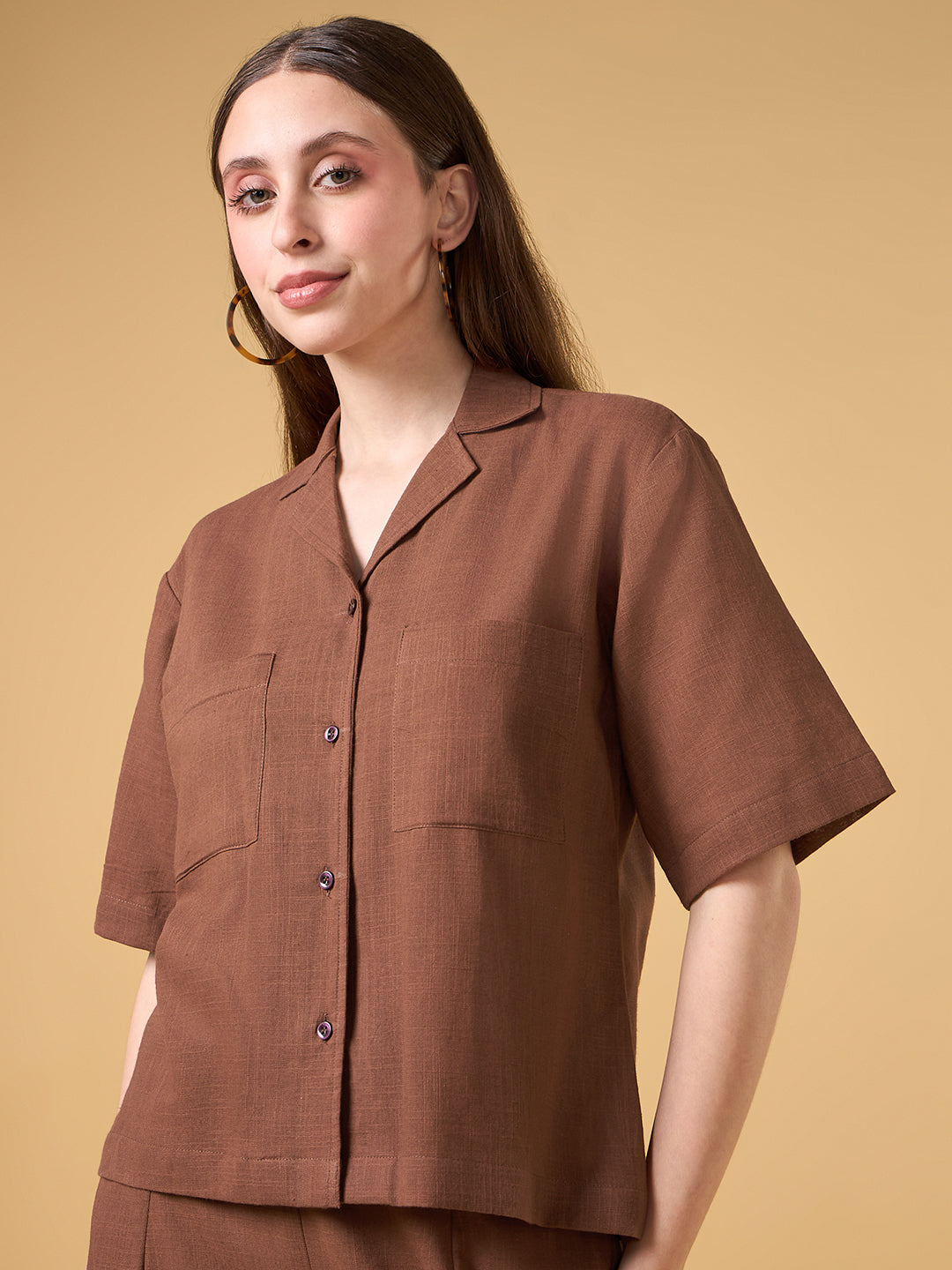 Brown Solid Cotton Co-ord Set