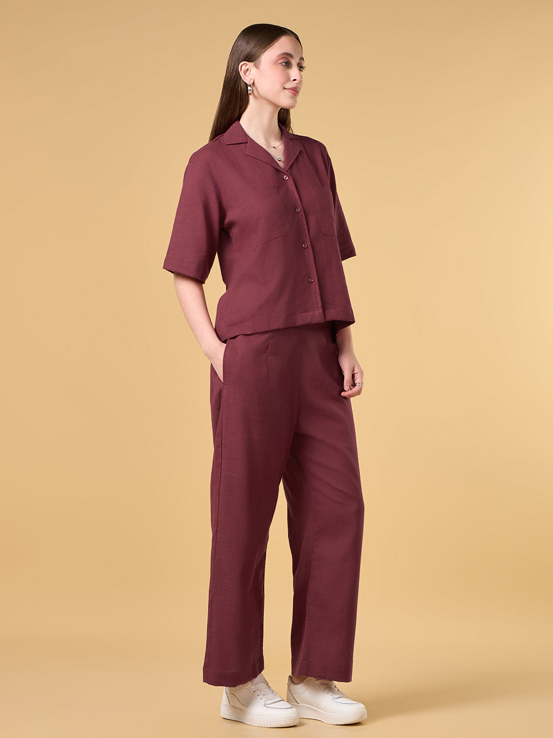 Miss Maroon Solid Cotton Co-ord Set