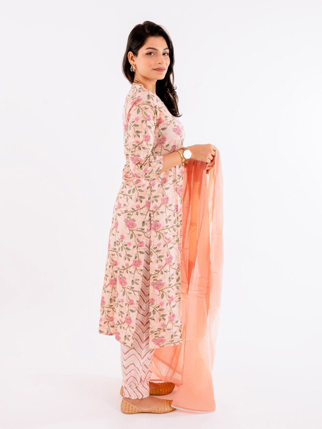 Blushing Peach Mirror Work Cotton Suit