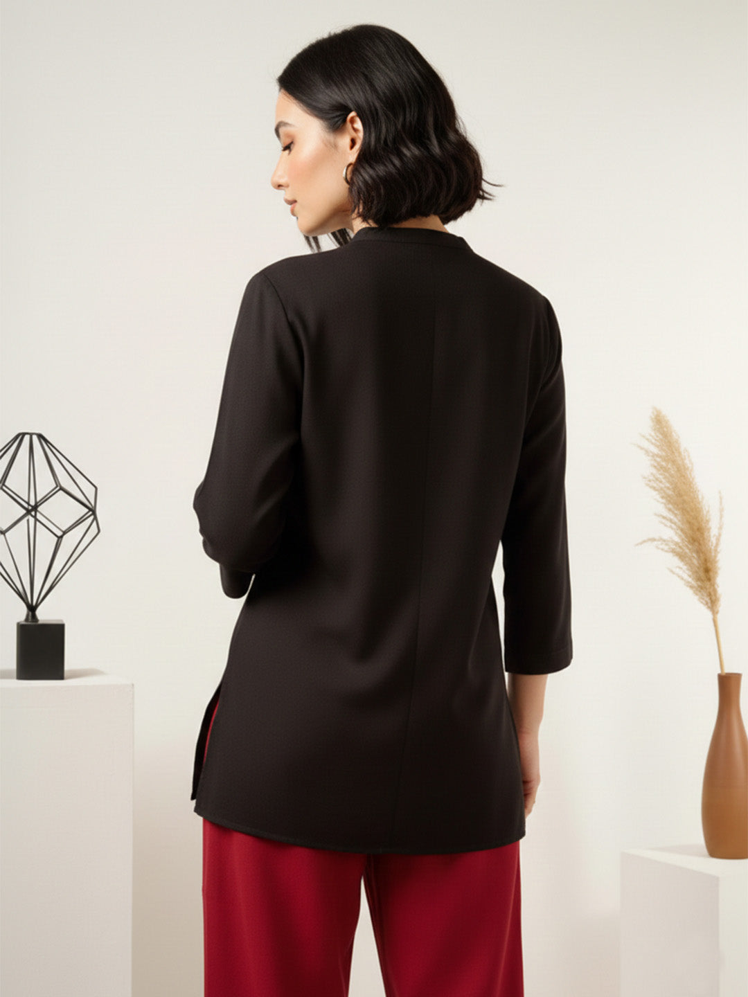 Classic Linen Black Short kurta