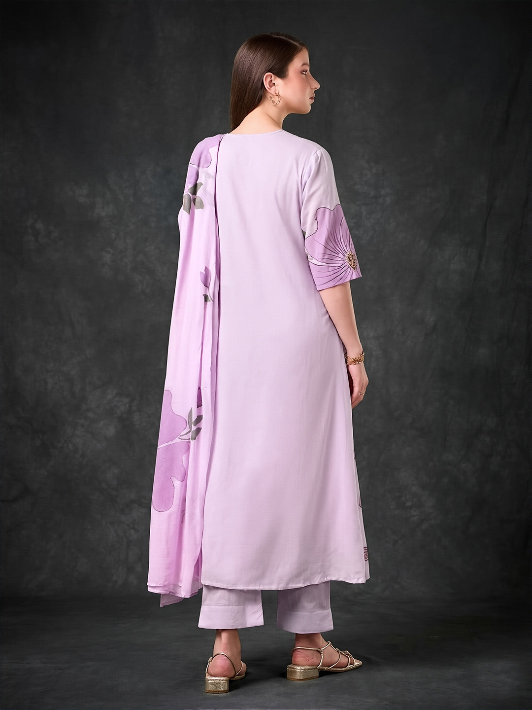 Pastel Mauve Brush Painted Cotton Suit