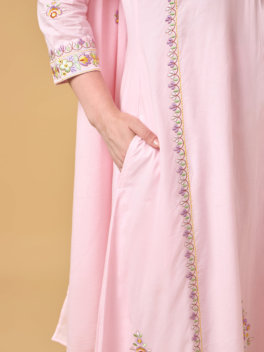 Pastel Pink Embroidered Cotton Suit