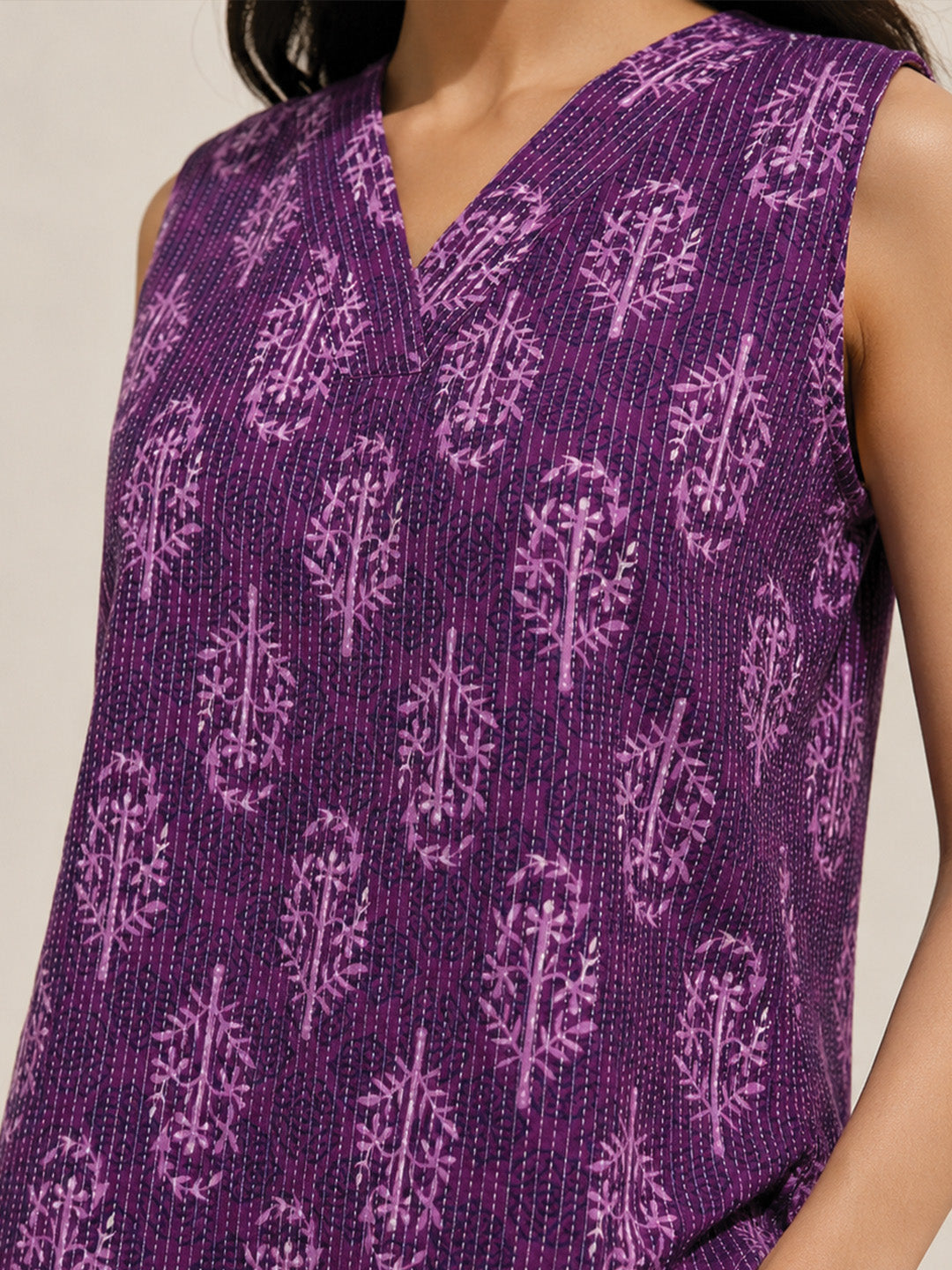 Purple Block Print Short Kurta