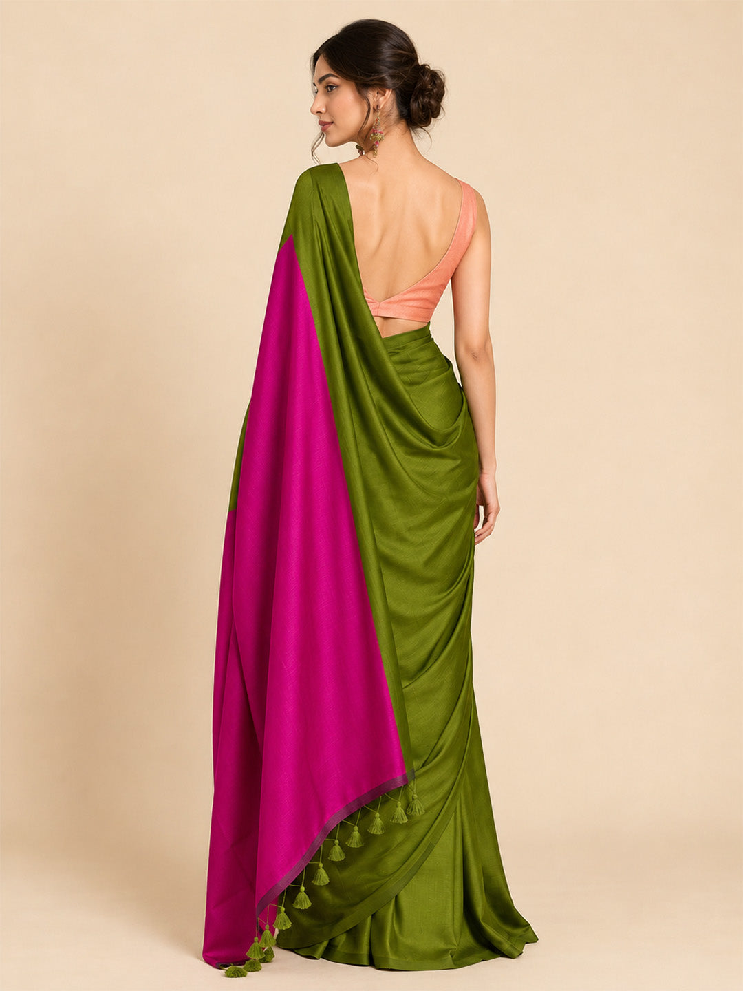 Green Pink Contrast Cotton Saree
