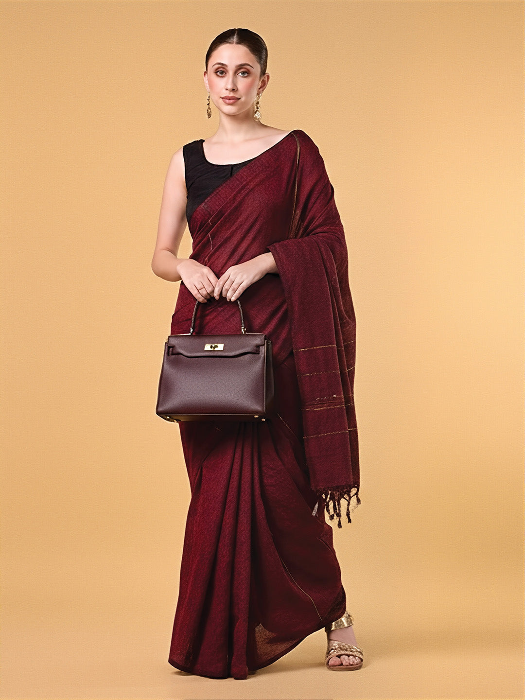 Brown Mercerised Cotton Saree