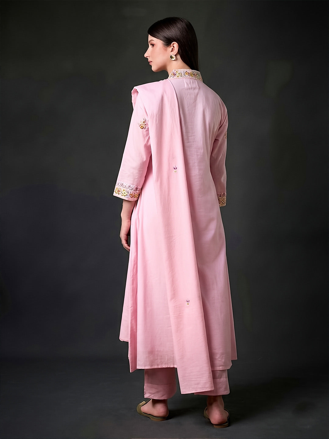 Pastel Pink Embroidered Cotton Suit