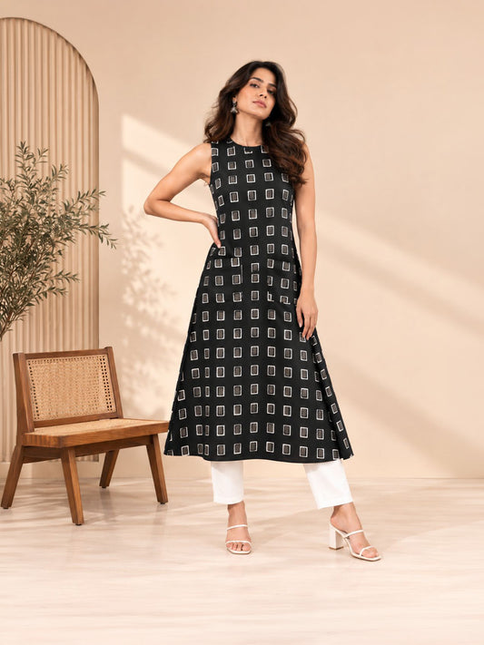 Everyday Black A-line Cotton Kurta