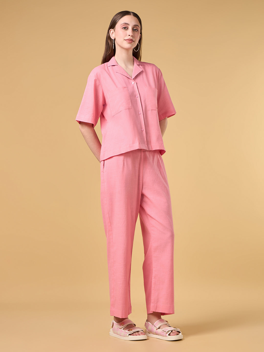 Blush Peach Solid Cotton Co-ord Set