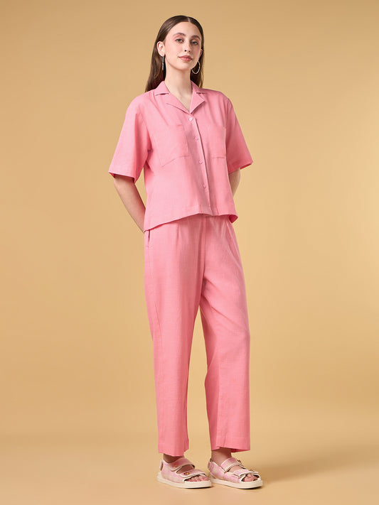 Blush Peach Solid Cotton Co-ord Set