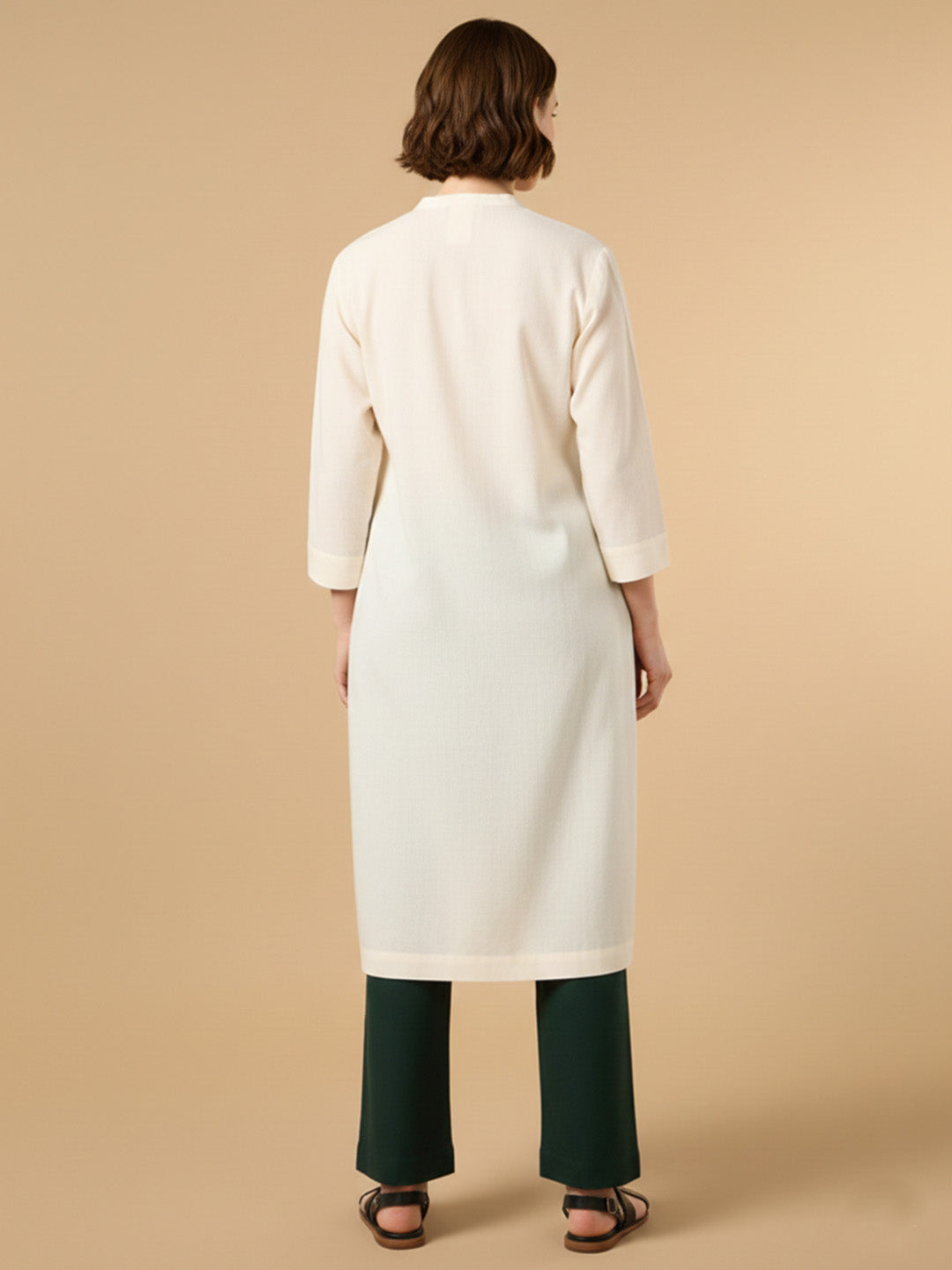 Classic Linen Off White Straight Long Kurta