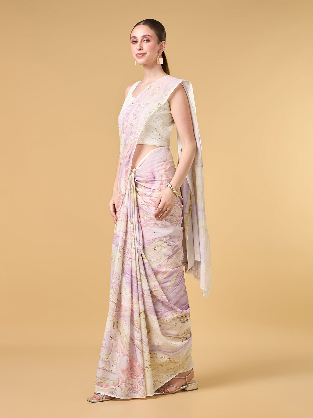 Pink City Hand Marble Printed Cotton Saree