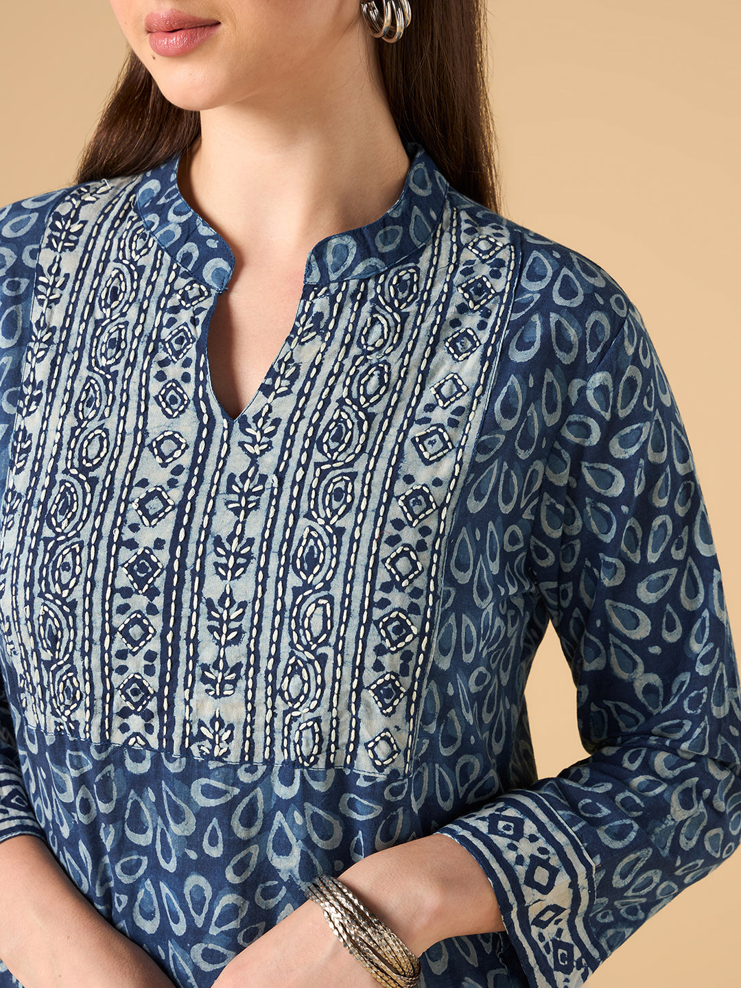 Indigo Raindrop Print Cotton Kurta