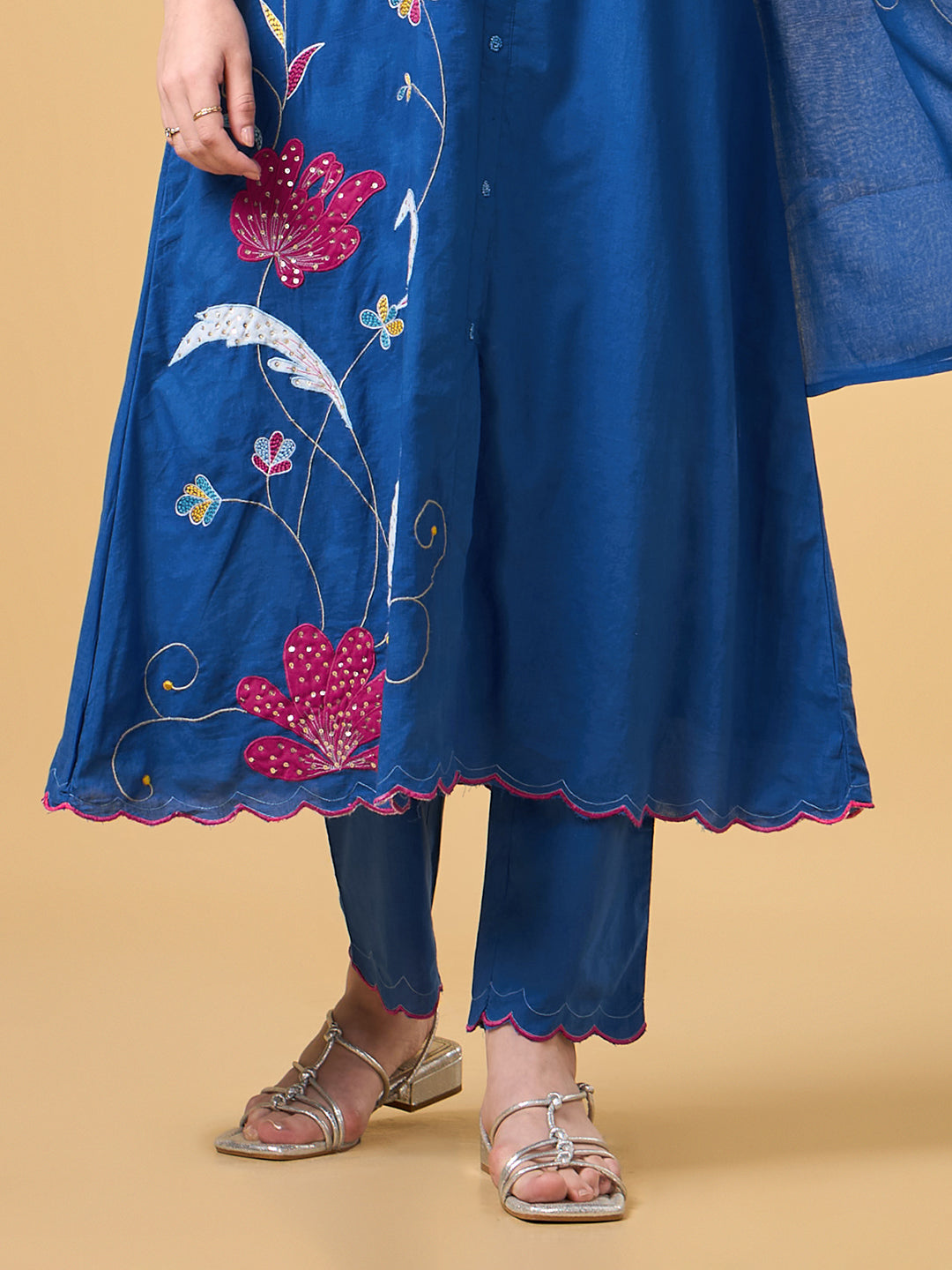 Royal Blue Embroidered Cotton Suit