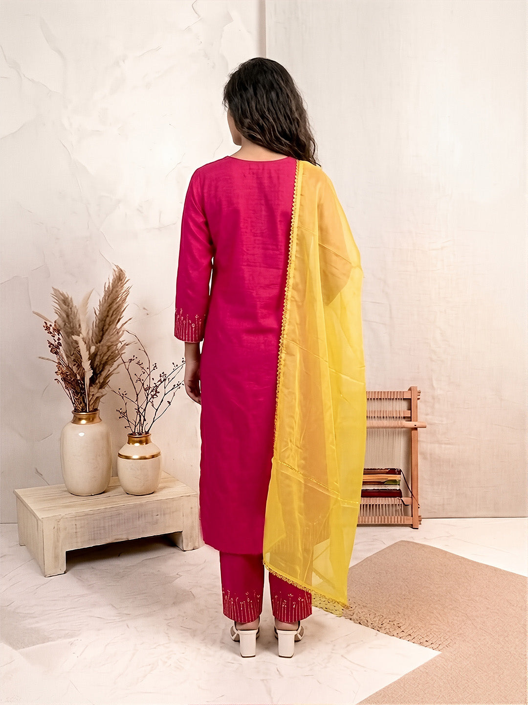 Saanjh Rani Pink Mirror Work Cotton Suits