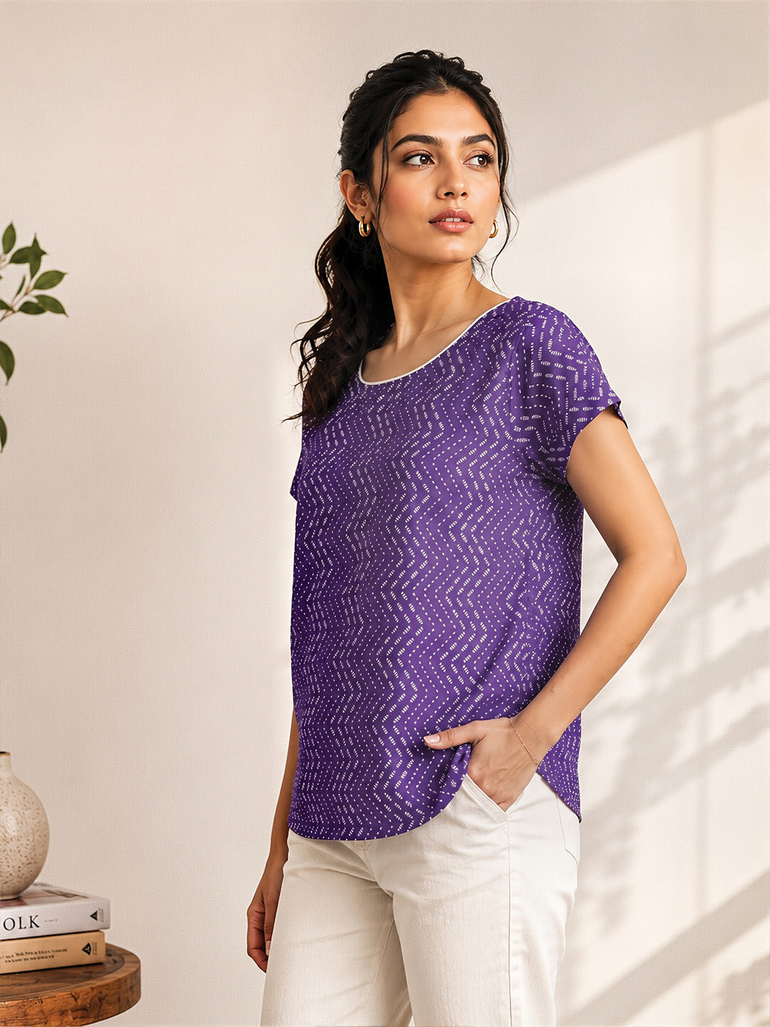 Purple Chevron Print Short Kurta