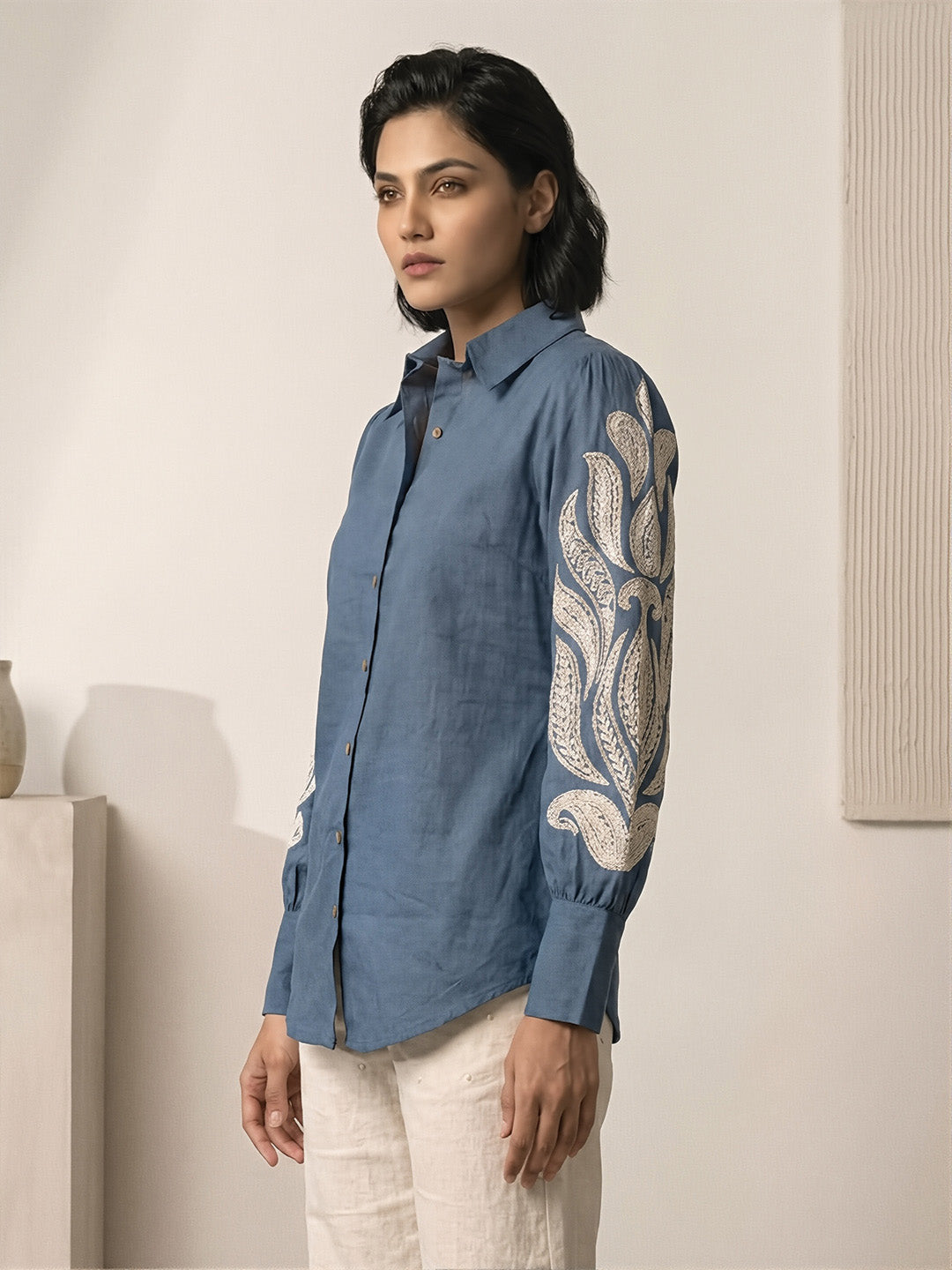 Blue Embroidered Shirt