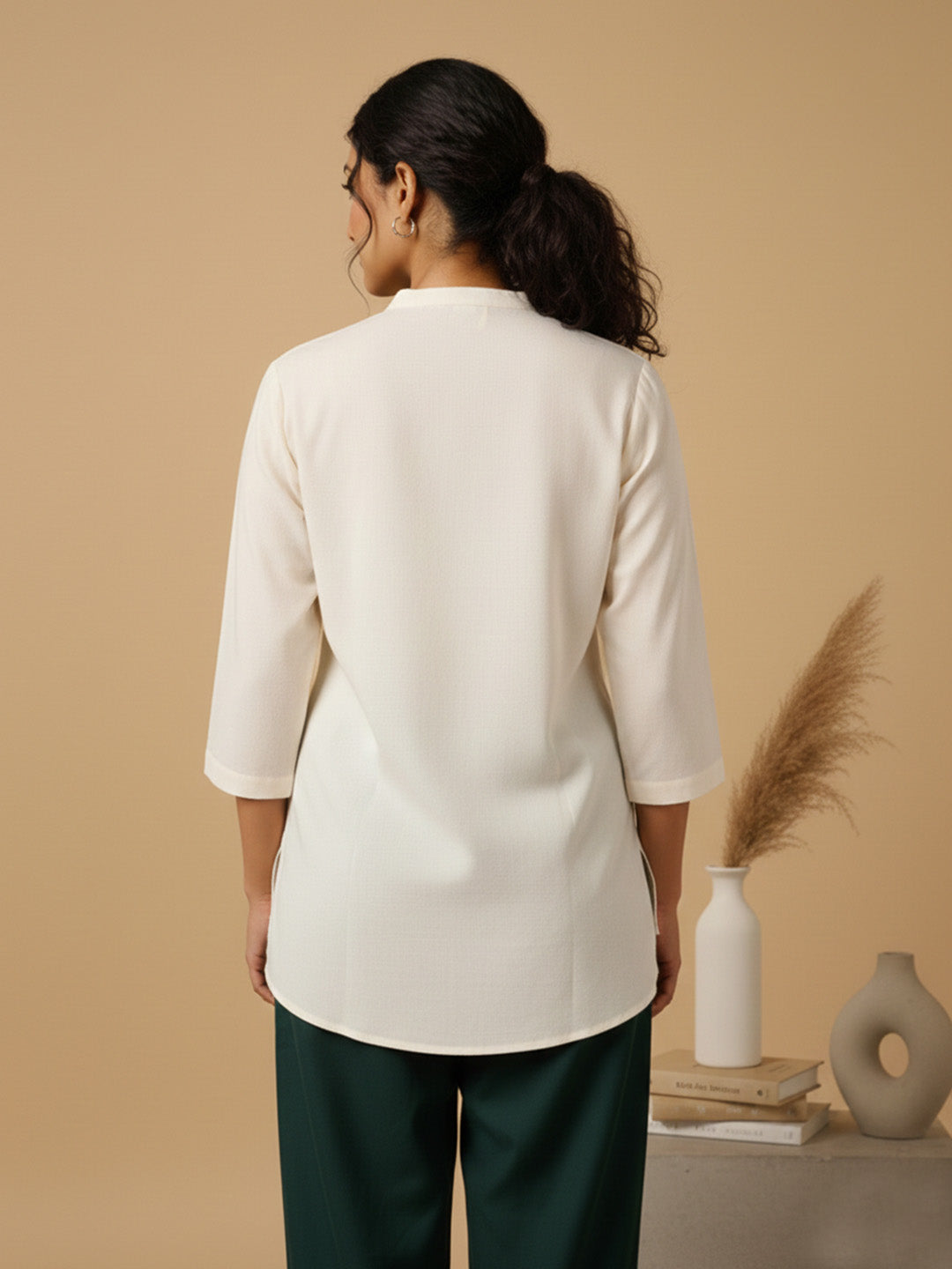 Classic Linen Off White Short Kurta