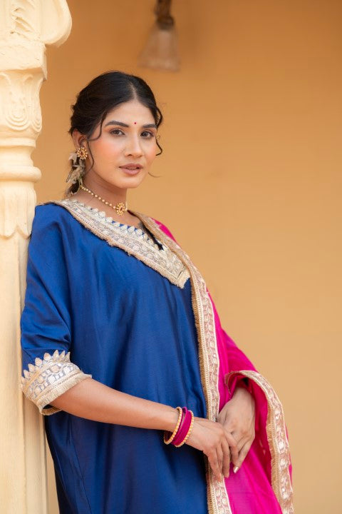 Inaaya Royal Blue Chanderi Cotton Festive Suit