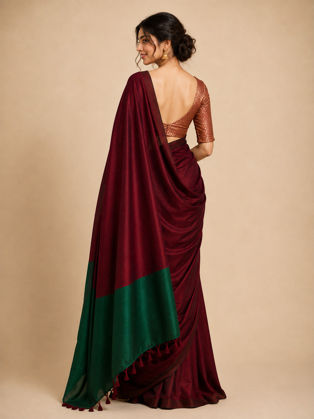 Maroon Green Contrast Cotton Saree